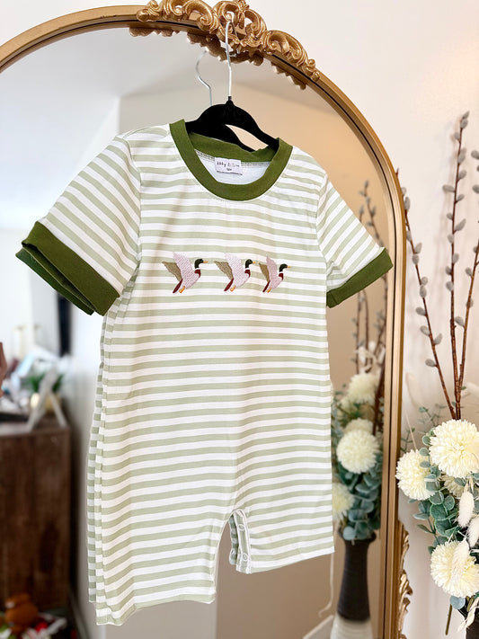 HD26 • boys embroidered duck stripe romper