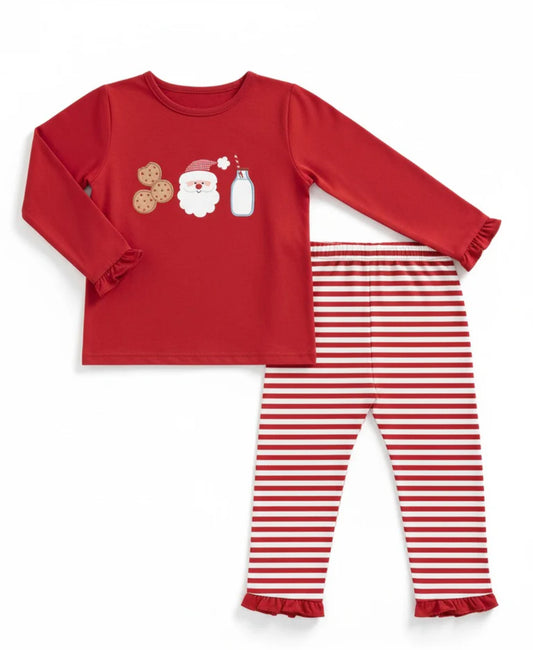 Christmas 2025 • girls red Santa cookies & milk ruffle pant set