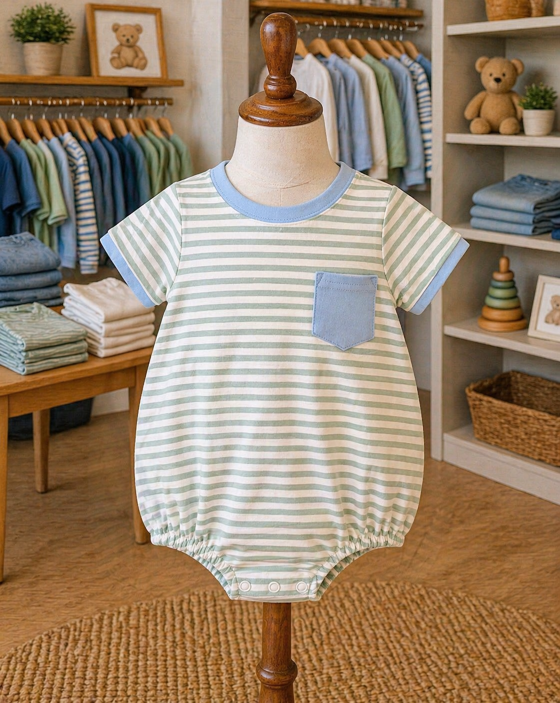 Mj26 • boys green & blue stripe Maddox bubble (575)