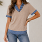 Beige Ribbed Denim Collar Blouse RTS