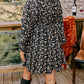 Black Floral Smocked Babydoll Dress RTS