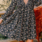 Black Floral Smocked Babydoll Dress RTS