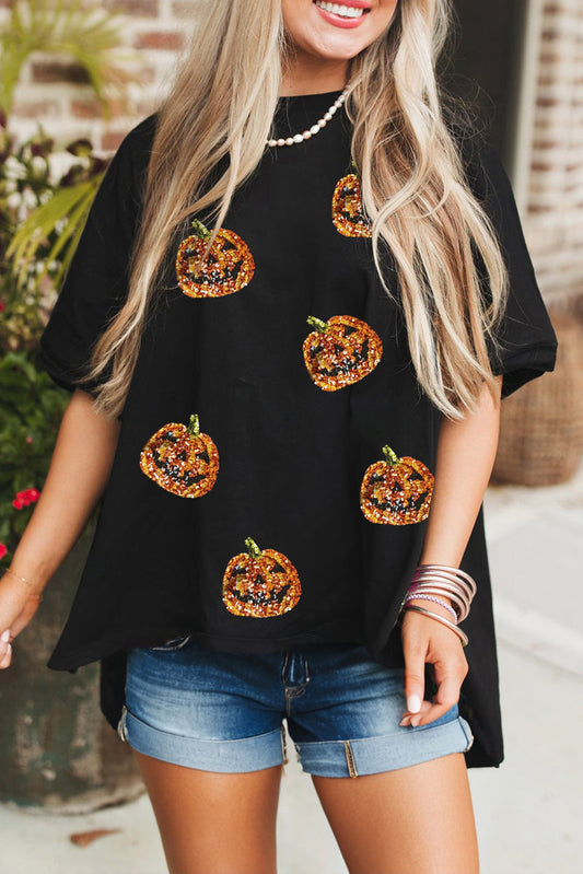 Women's - Black Sequin Pumpkin Top - C&C