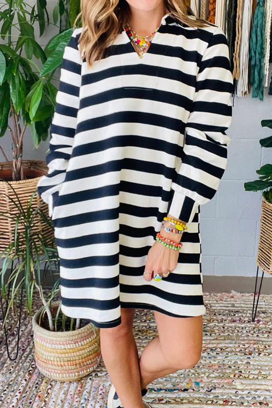 Women's - Black Stripe Pocket Sweatshirt Dress - C&C