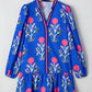 Blue Floral Notched Neck Dress RTS