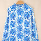 Blue Printed Split Neck Blouse LT