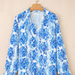 Blue Printed Split Neck Blouse LT