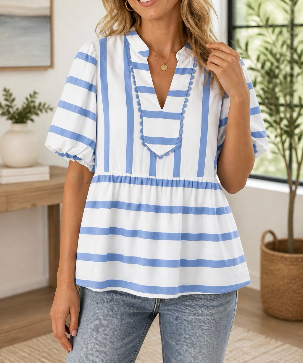 Blue Stripe Summer Blouse