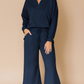 Blue Textured V Neck Set LT