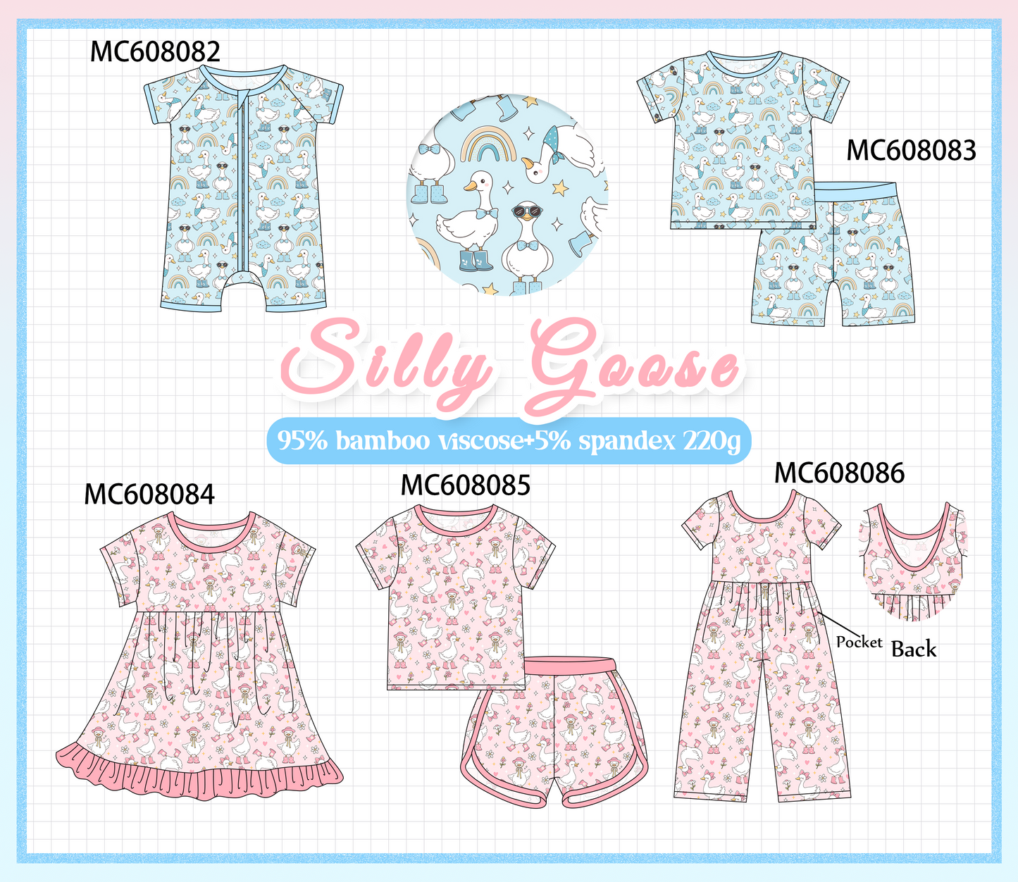 PO101 Blue&pink goose bamboo collection