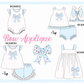 PO101 Blue bow applique dot ruffle collection