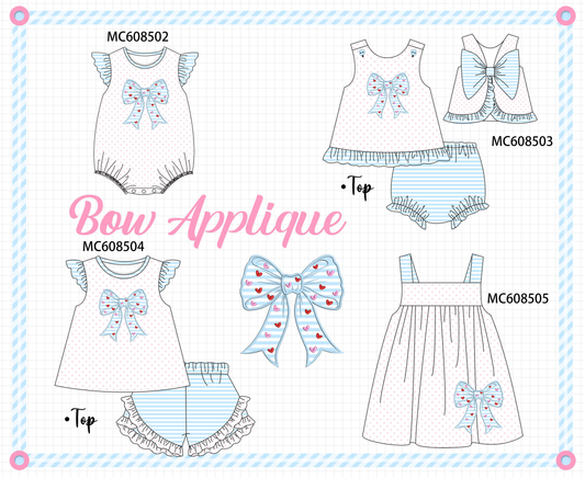 PO101 Blue bow applique dot ruffle collection