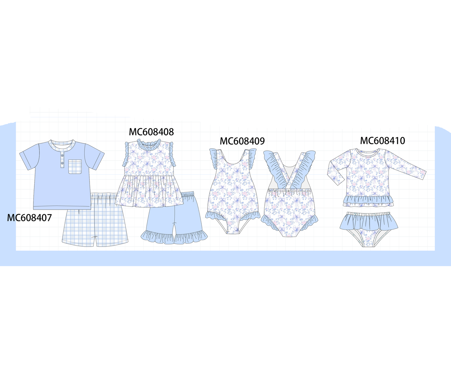 PO101 Blue floral bow plaid ruffle collection 2