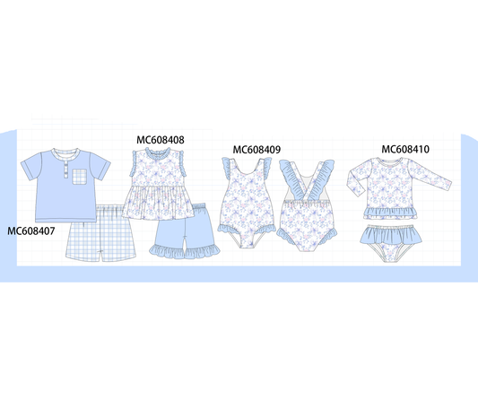 PO101 Blue floral bow plaid ruffle collection 2