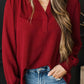 Burgundy Shirred Cuff Blouse LT