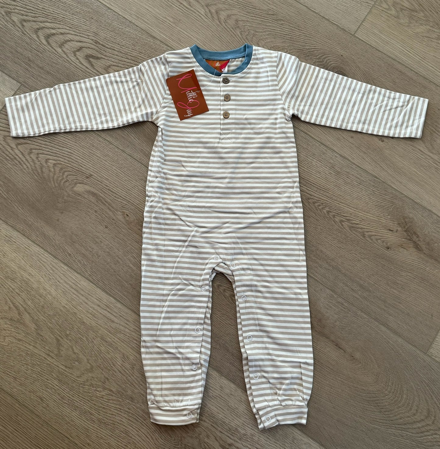 Millie Jay • boys tan and blue Easton romper