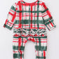 Baby Girls Red + Green plaid ruffle zippy with headband