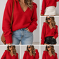 Red V Neck Ribbed Sweater RTS
