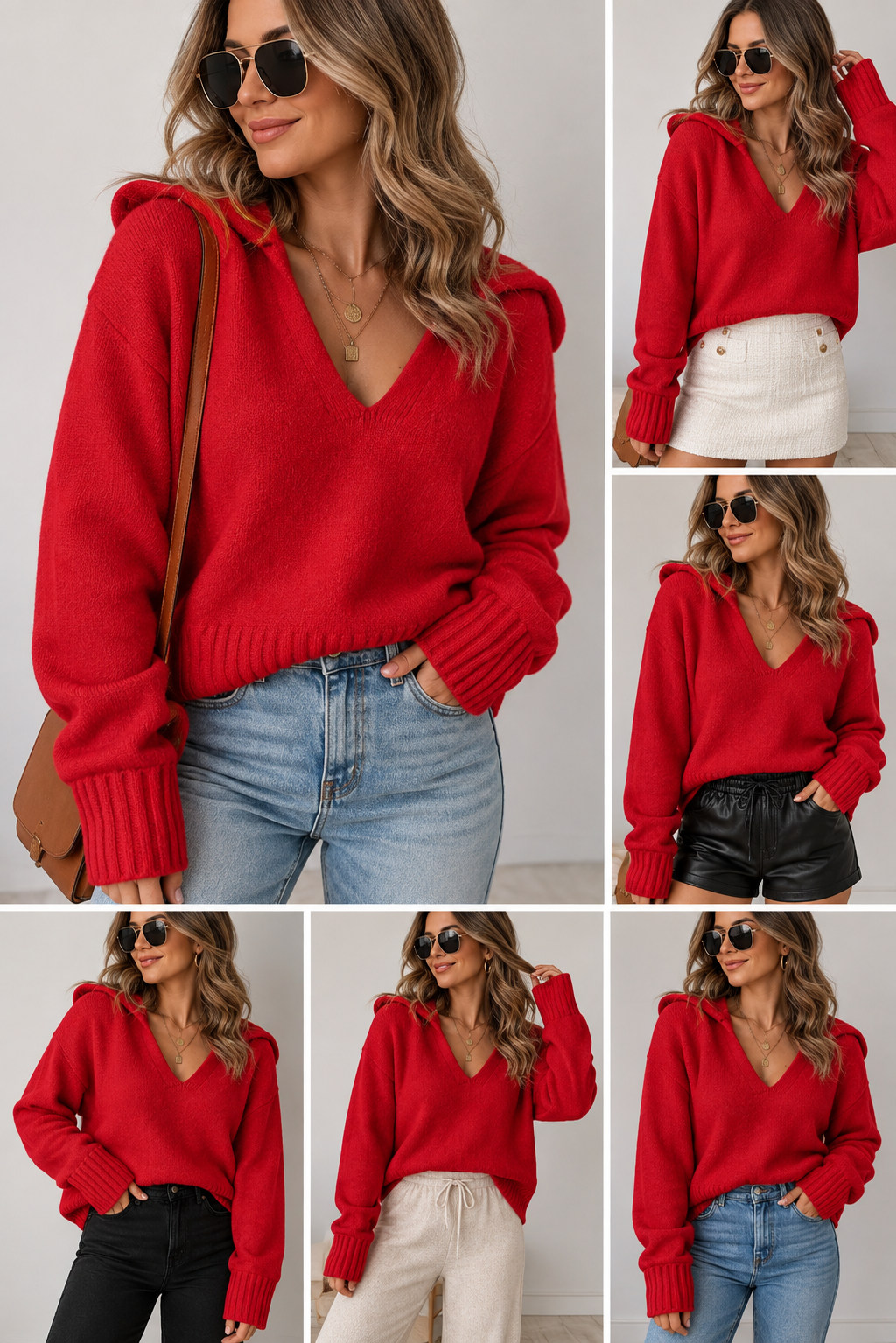 Red V Neck Ribbed Sweater RTS