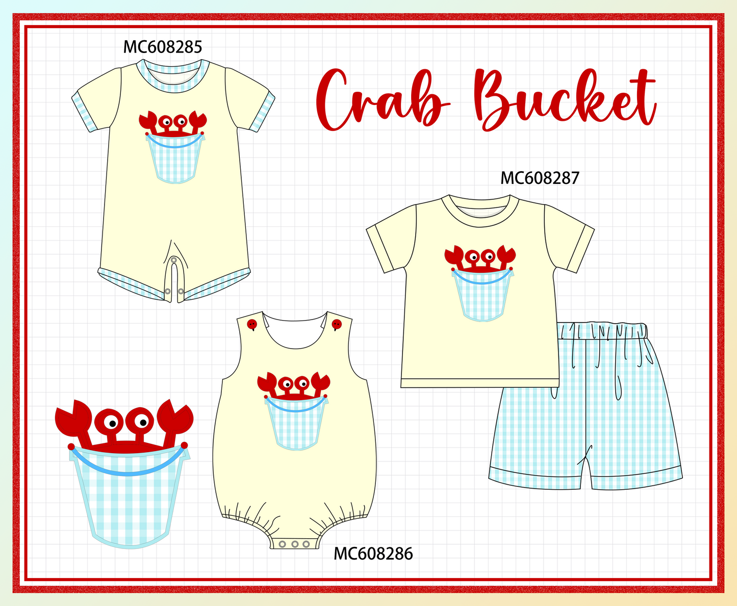 PO101 Cream crab applique gingham collection