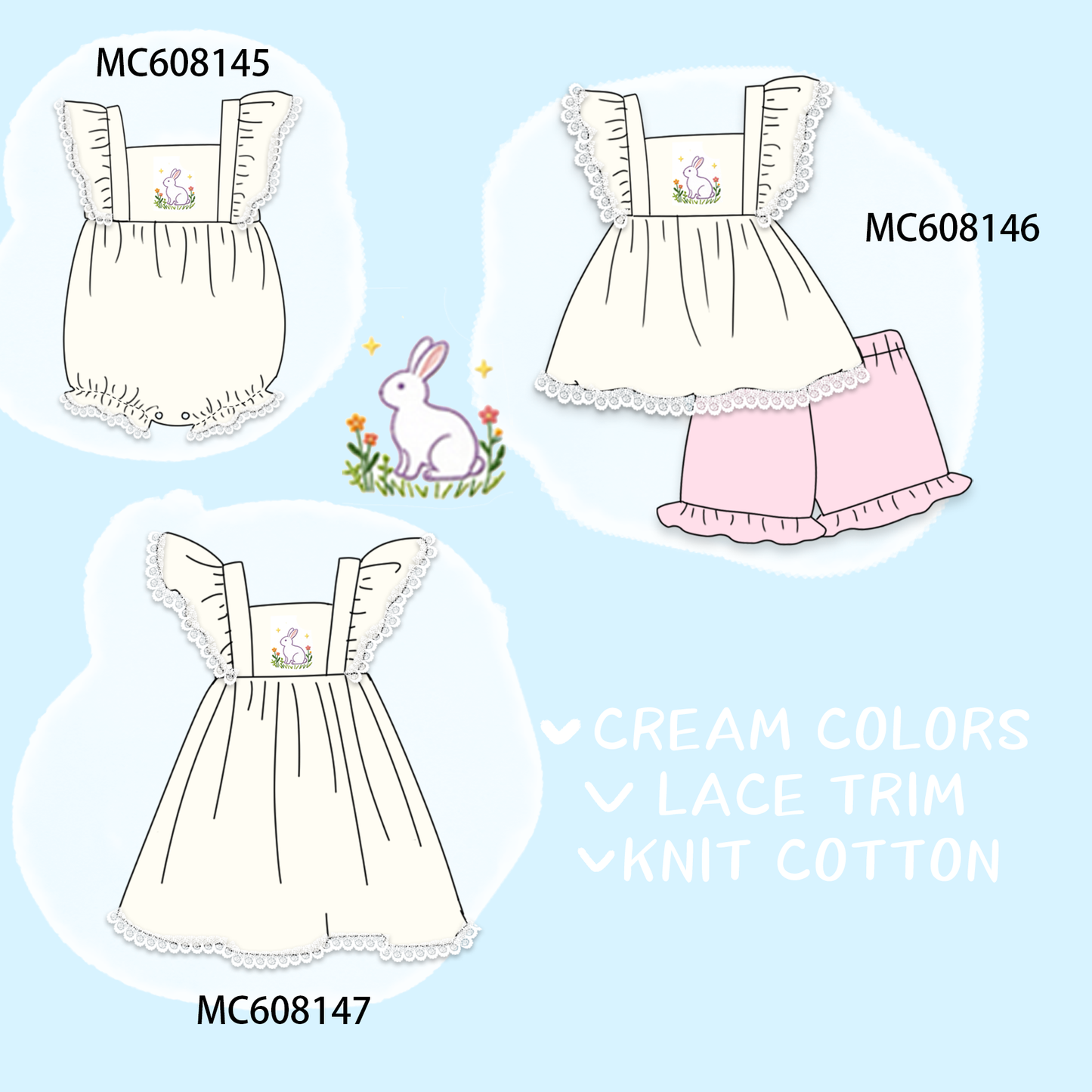 PO101 Cream easter bunny embroidery lace collection