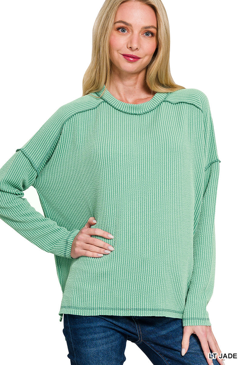 Raised Rib Raw Edge Long Sleeve Zenana Top *Multiple Colors* RTS