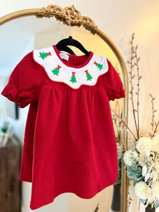 HD Xmas 25 • girls red fleece embroidered dress