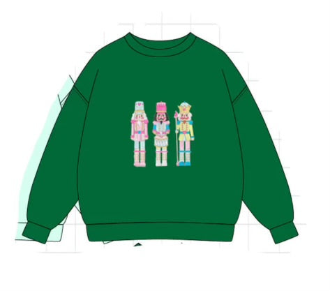 Embroidered nutcracker • Forrest green girls pullover