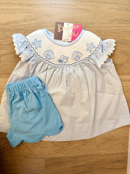 BS26 • girls hand smocked seashell smocked short set (220)