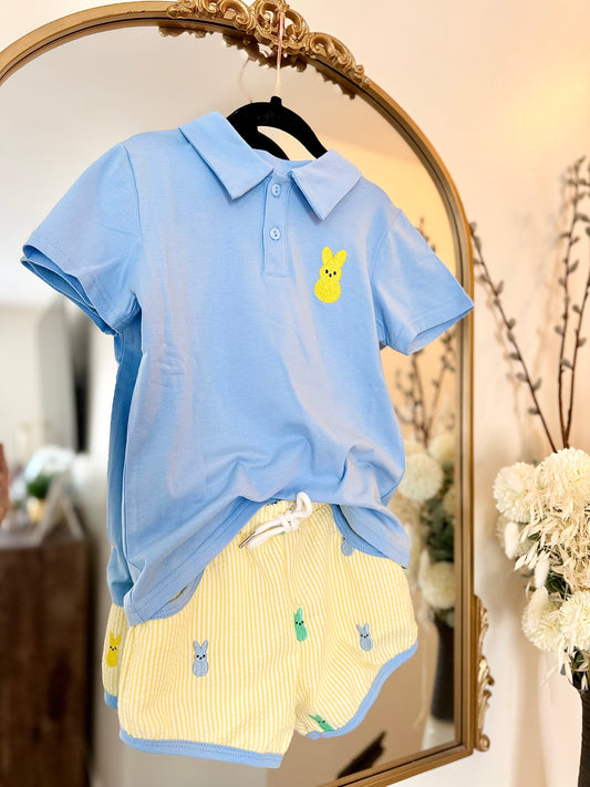 Boys Embroidered seersucker Peeps set