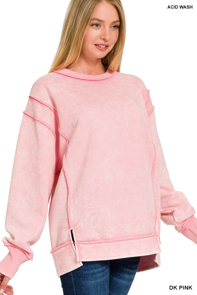 Acid Wash Exposed Seam Fleece Zenana Sweatshirt *Multiple Colors* RTS