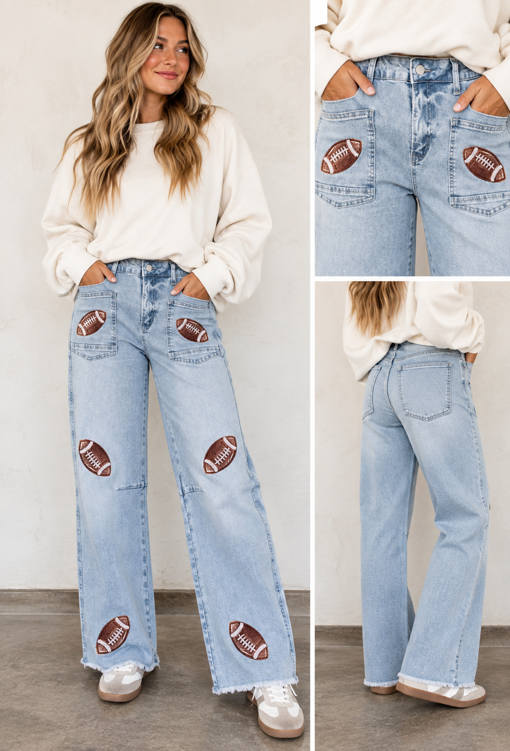 Football Sequin Patch Jeans RTS