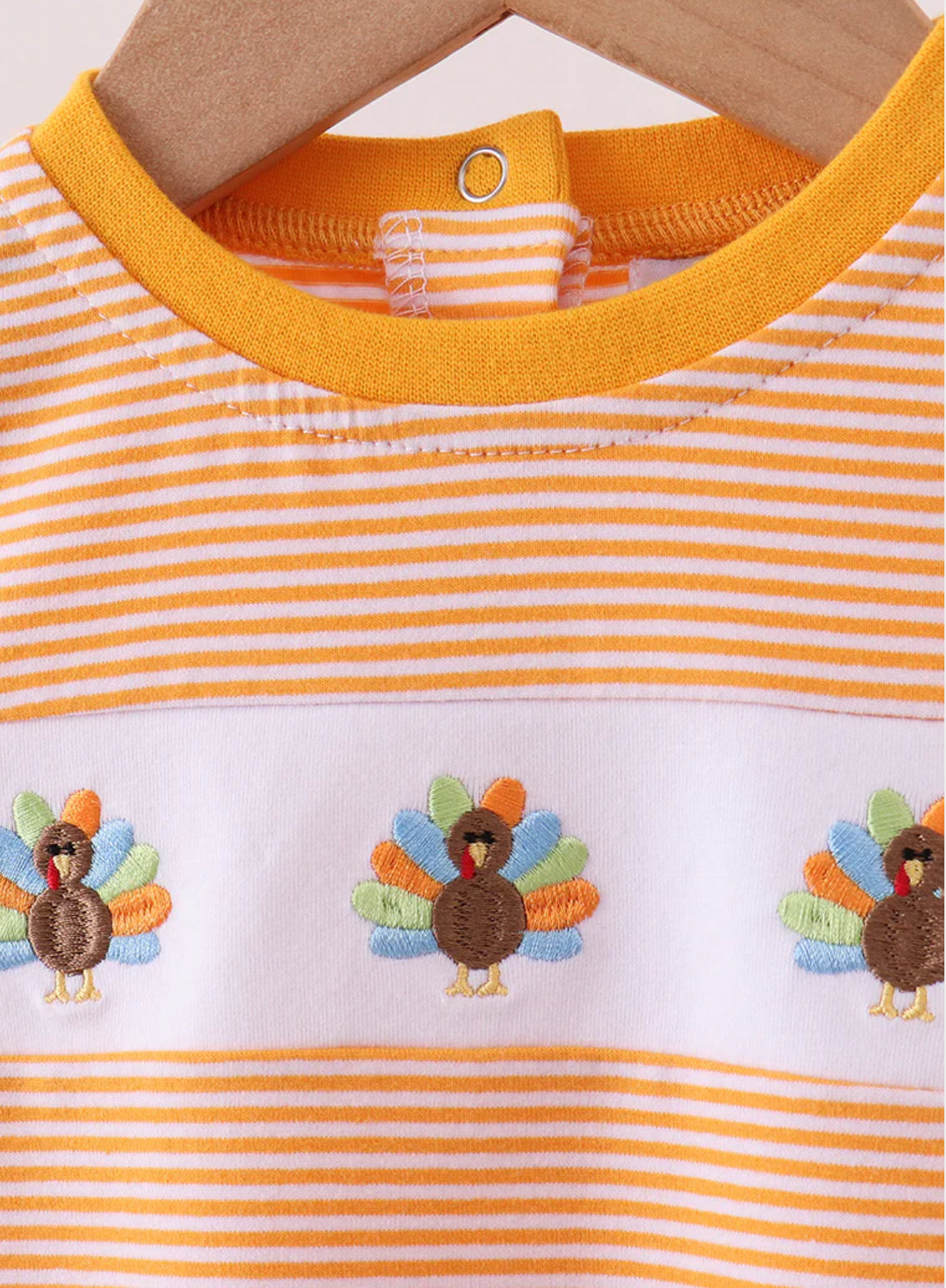 Thanksgiving 2025 • boys embroidered turkey orange stripe bubble