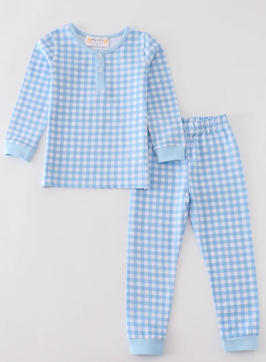 Boys blue gingham pajama set