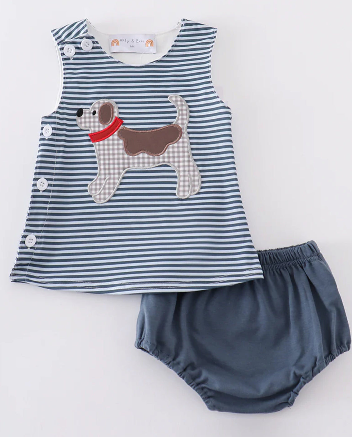 Boys navy stripe puppy bloomer set