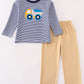 Boys blue stripe truck pant set