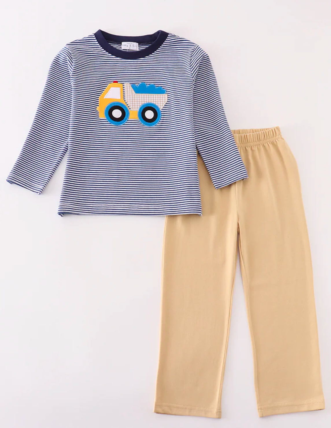 Boys blue stripe truck pant set