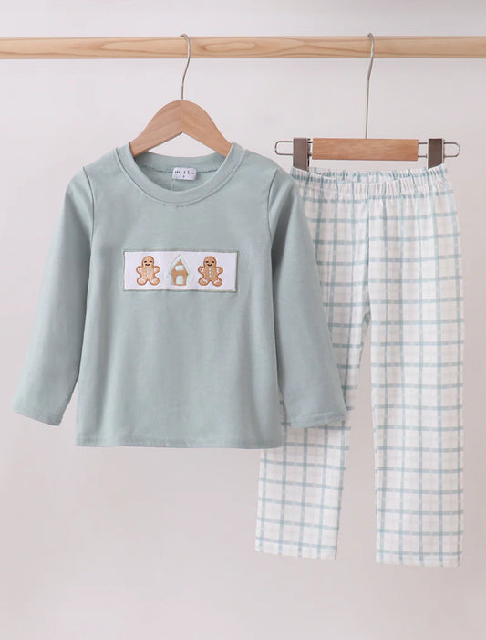 HD xmas 25 • boys embroidered Gingerbread pant set