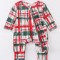 Baby Girls Red + Green plaid ruffle zippy with headband