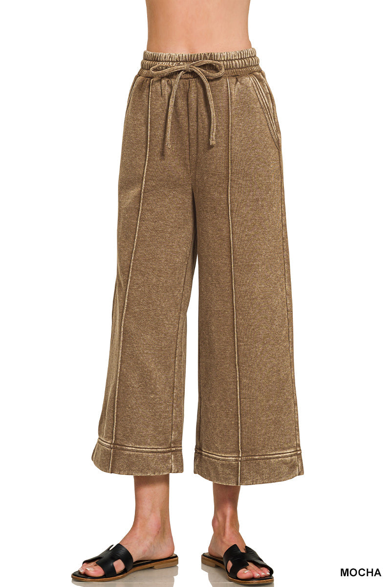 Acid Wash Crop Zenana Wide Leg Pants *Multiple Colors* RTS