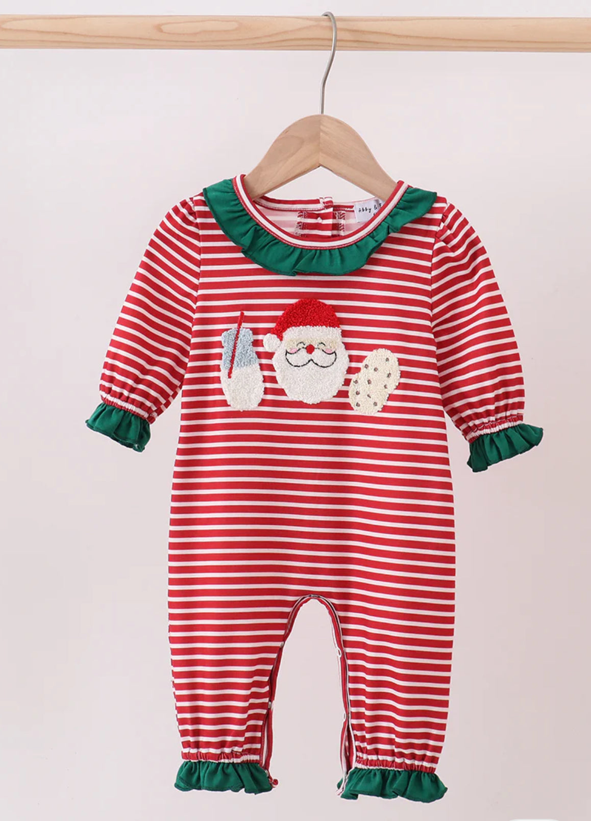 Christmas 2025 • girls milk Santa & cookies French knot romper