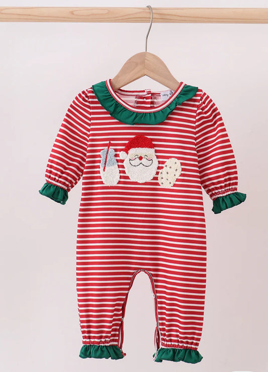 Christmas 2025 • girls milk Santa & cookies French knot romper
