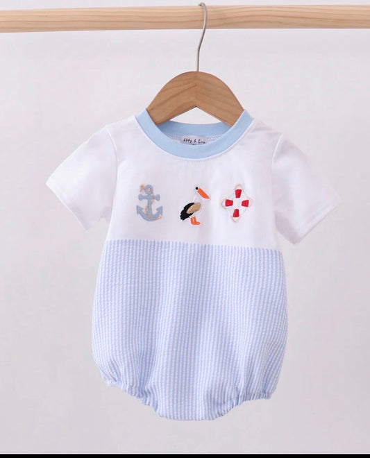 HD26 • boys embroidered & seersucker nautical bubble