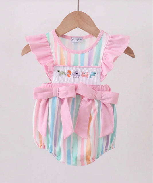 HD26 • girls machine smocked marine creature stripe bubble