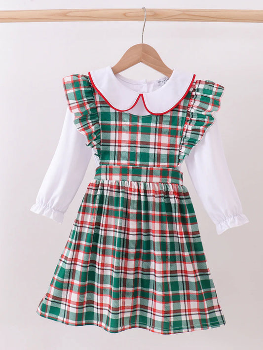 HD Xmas 25 • girls green plaid 2 piece dress set