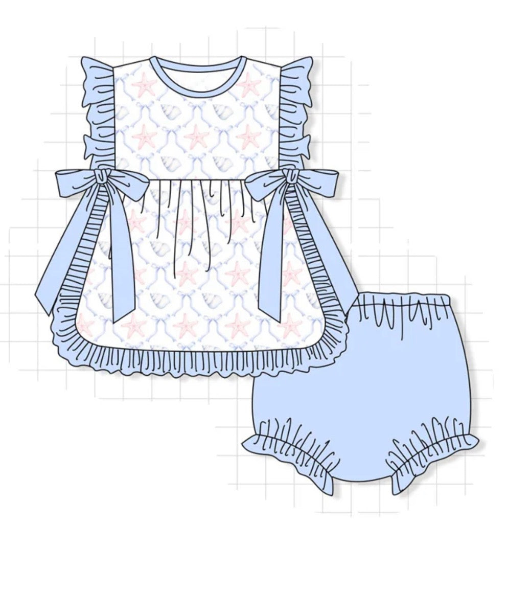 HD26 • girls blue starfish shell bloomer set