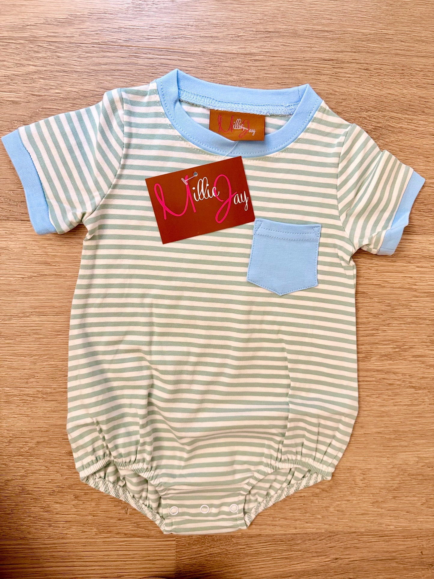 Mj26 • boys green & blue stripe Maddox bubble (575)