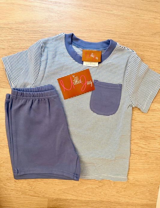Mj26 • boys blue stripe Hudson short set (663)