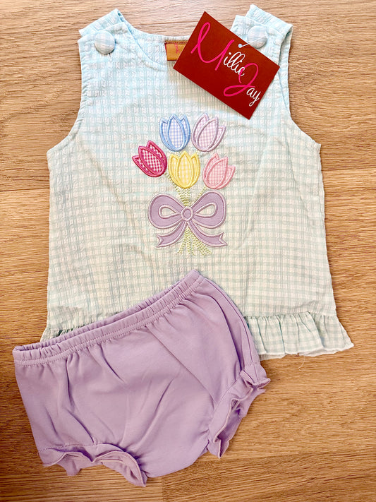 MJ26 • girls tulip bouquet appliqué bloomer set (533)
