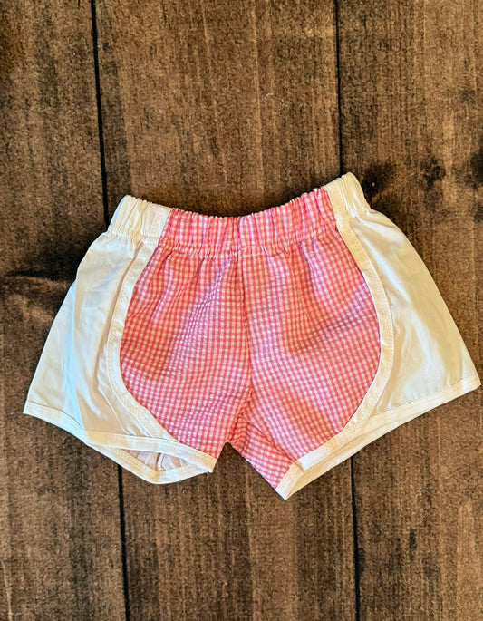 Girls pink + white seersucker athletic short